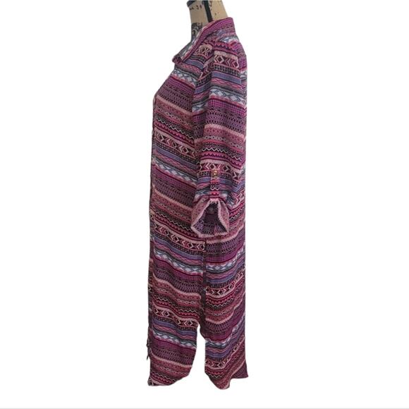 Large Cato striped geometric print maxi tunic button down long sleeve blouse - Picture 3 of 7